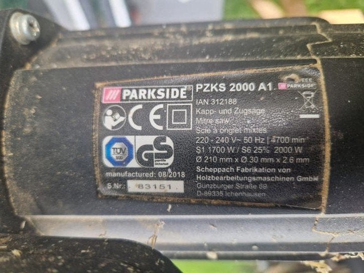 Afkortzaag Parkside, Doe-het-zelf en Verbouw, Gereedschap | Zaagmachines, Ophalen, Gebruikt, Afkortzaag, 30 tot 70 mm