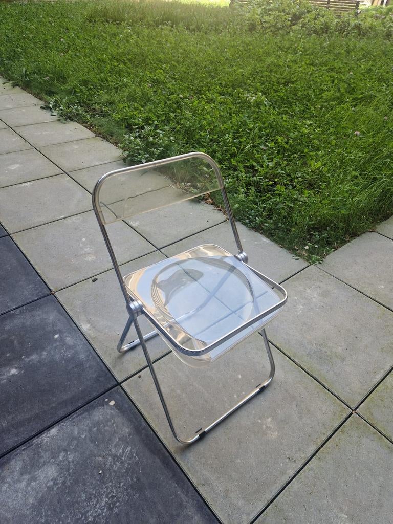 Vintage Castelli Plia vouwstoel - transparant & chroom, Huis en Inrichting, Stoelen, Ophalen, Gebruikt, Overige kleuren, Vintage, Mid-century Modern, Design