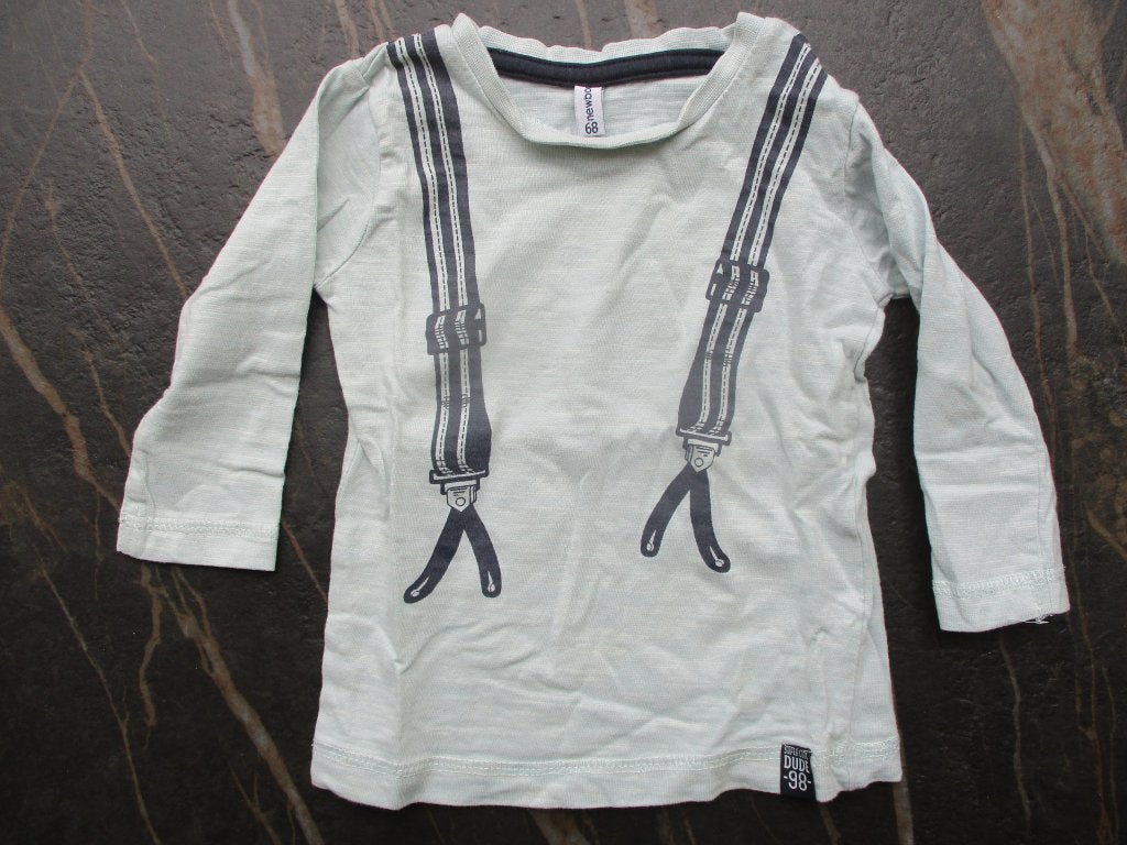 Longsleeve licht blauw bretels maat 68 T-shirt lange mouw, Newborn, Ophalen of Verzenden, Zo goed als nieuw, Jongetje