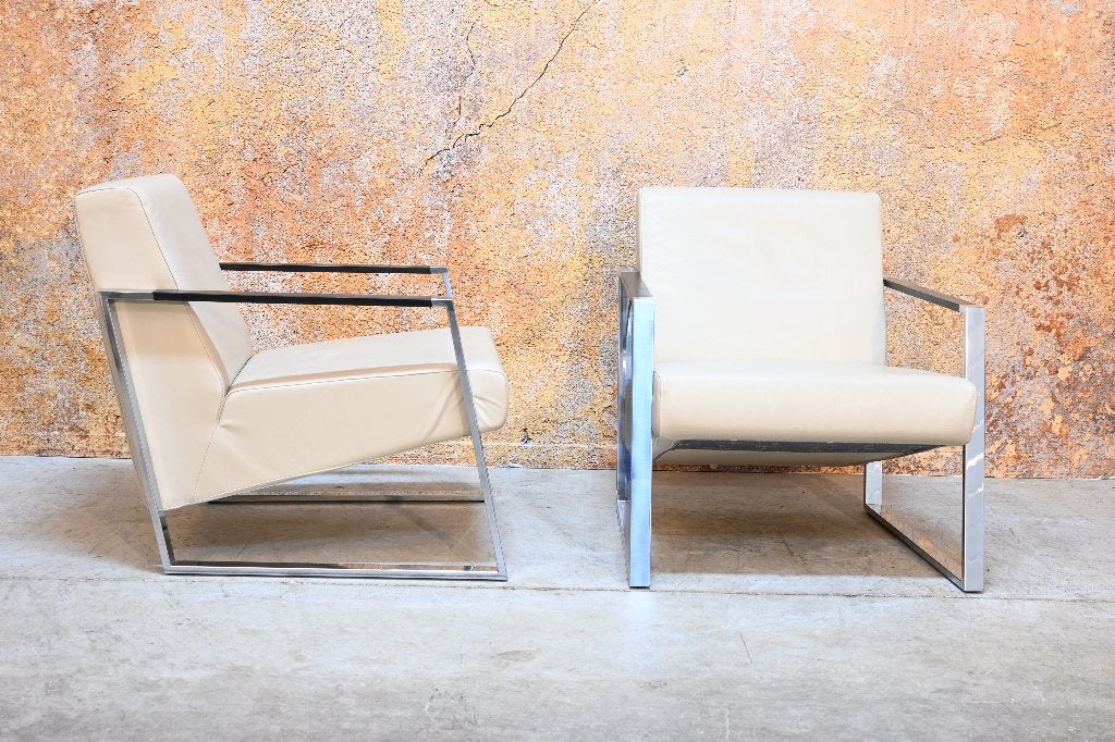 ZGANieuw 2 Harvink Banjer design fauteuils beige leer, Hout, Harvink, Harvink, 75 tot 100 cm