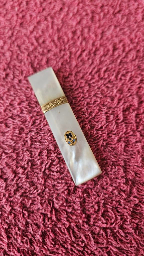 Antieke Naaldenkoker Parelmoer met 14 k goud, Ophalen of Verzenden, Goud