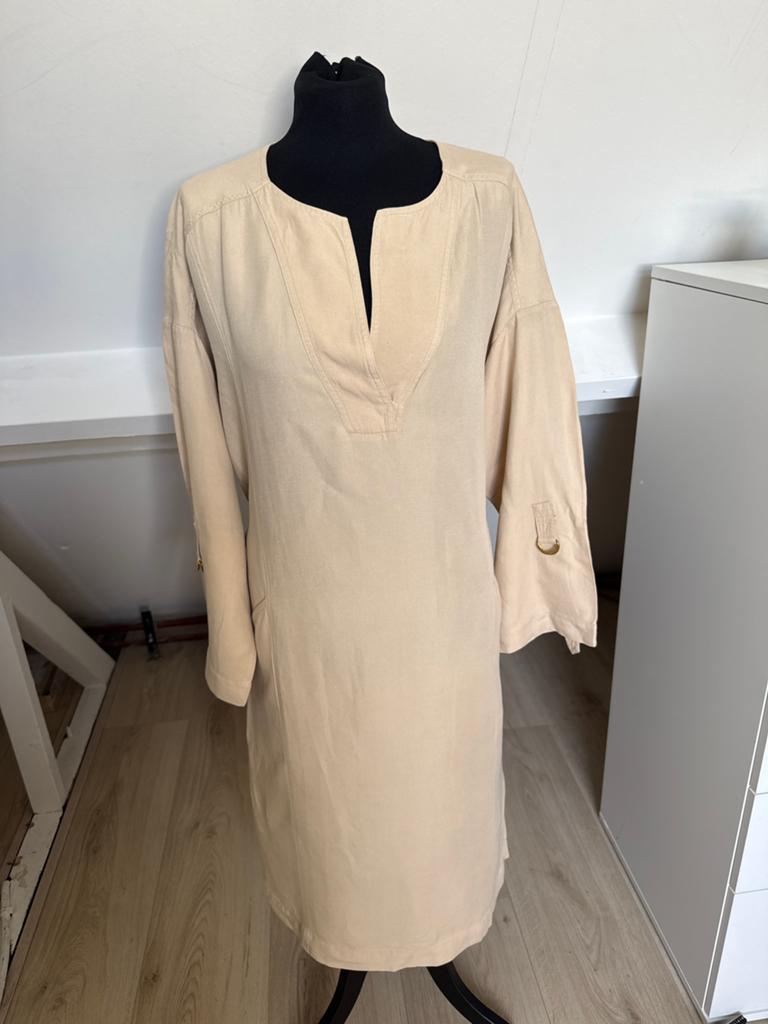 Claudia strater linnen jurk 40, Kleding | Dames, Jurken, Maat 38/40 (M), Beige, Ophalen of Verzenden, Zo goed als nieuw