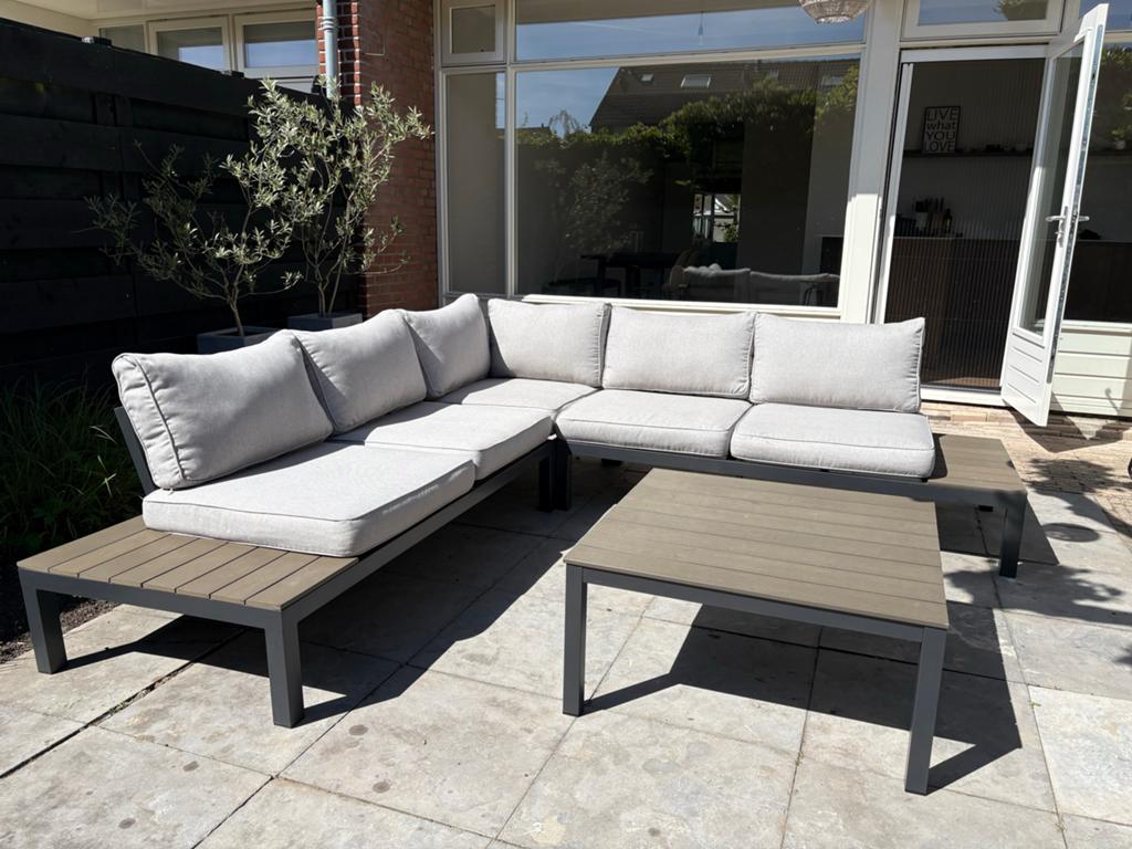 Loungeset met salontafel - grijs/antraciet, Ophalen, 5 zitplaatsen, Gebruikt, Aluminium