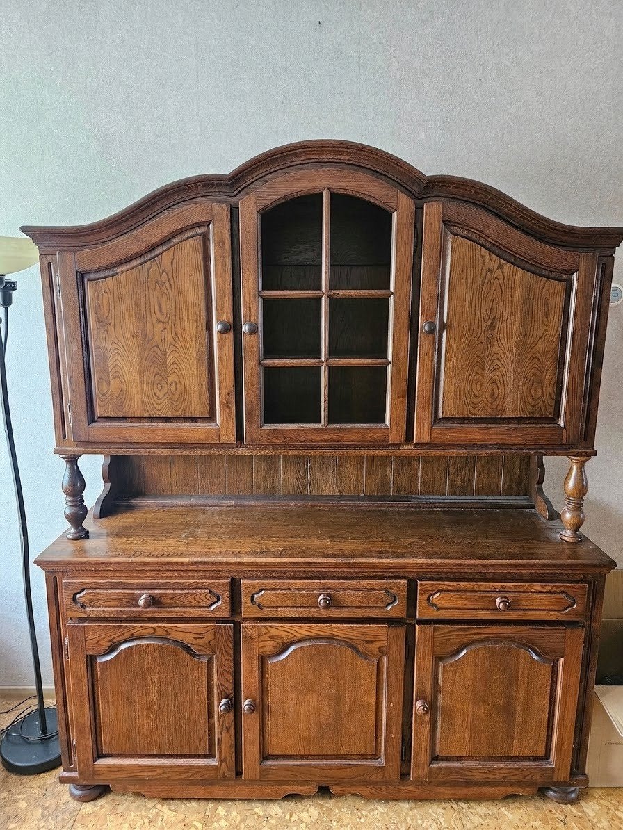 Antiek eiken dressoir met vitrinekast, Antiek en Kunst, Ophalen