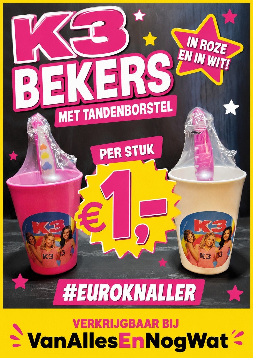 K3 Bekers met tandenborstel - Roze en Wit, Ophalen, Nieuw