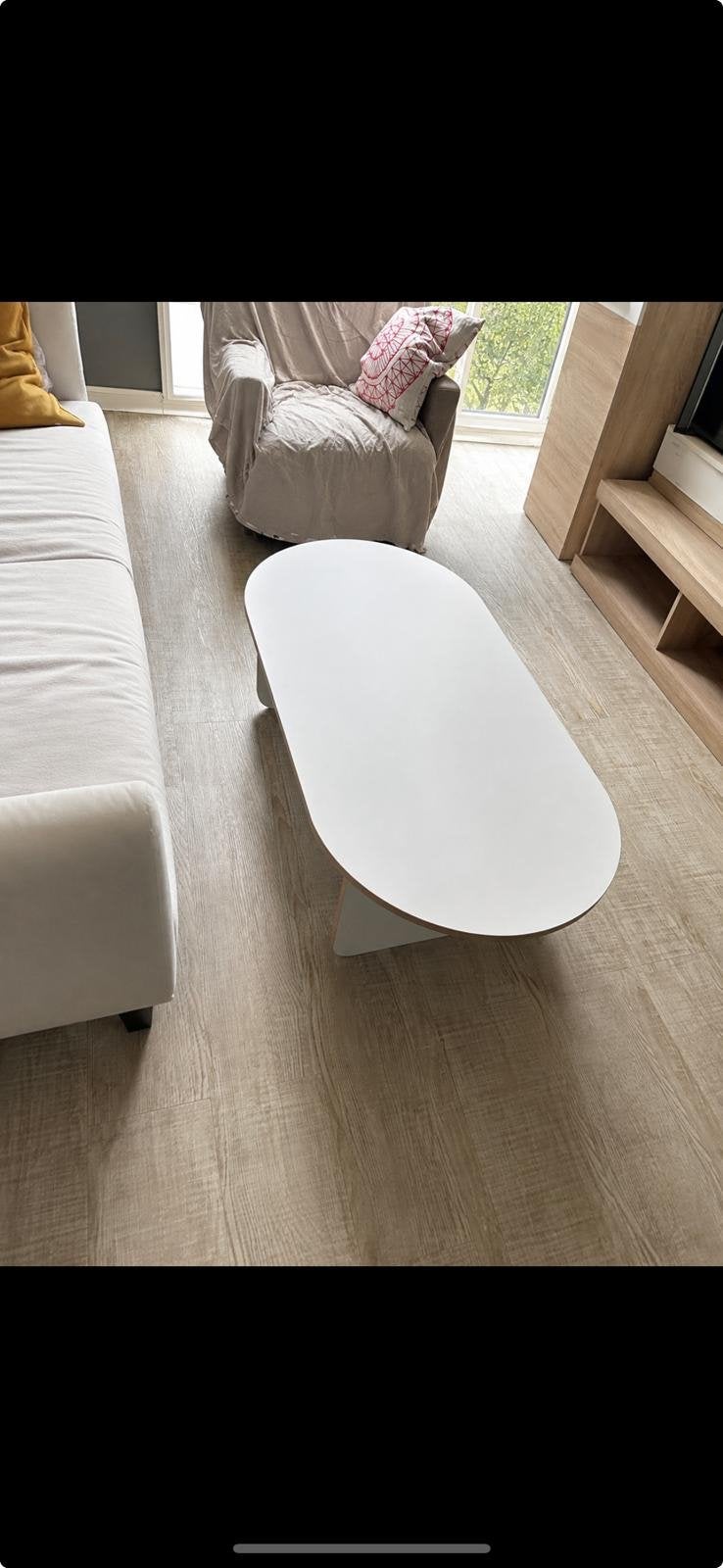 Moderne witte salontafel, ovaal, zo goed als nieuw, Huis en Inrichting, Tafels | Salontafels, 100 tot 150 cm, Zo goed als nieuw