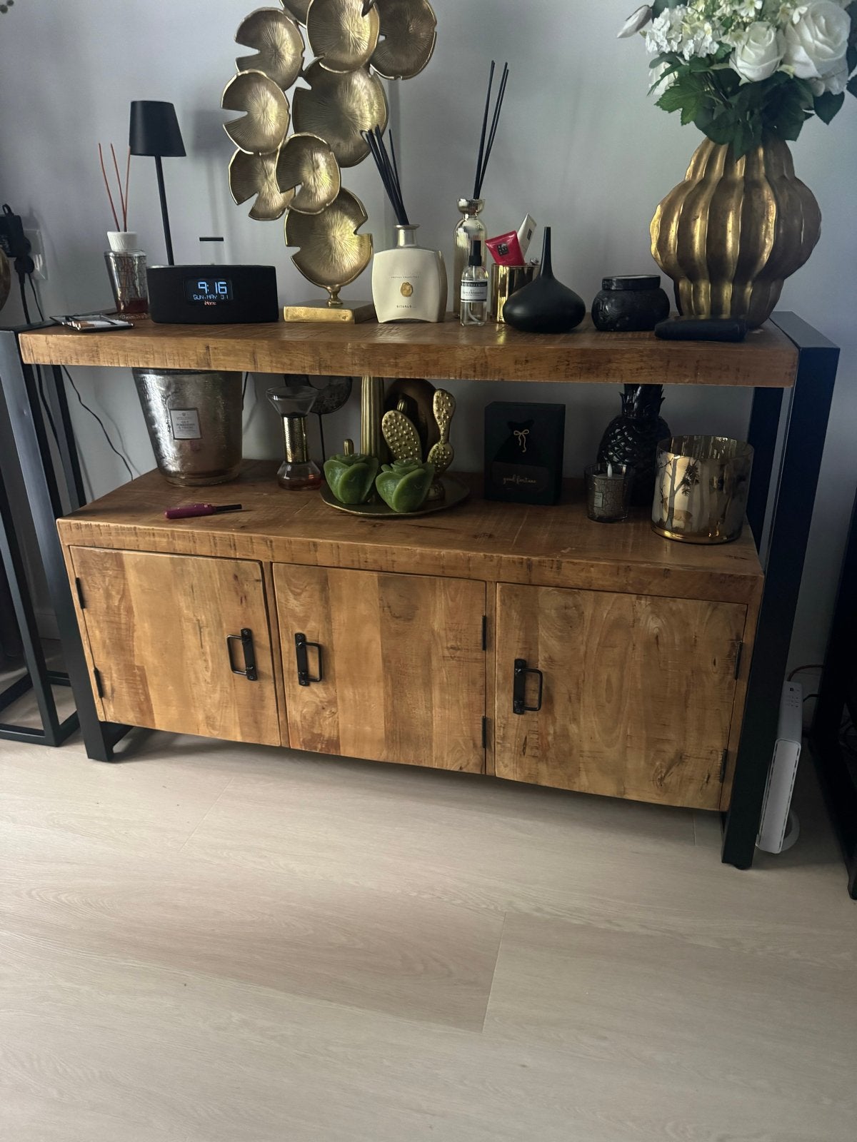 Woonkamer TV Kast van Mango Hout, Gebruikt, 100 tot 150 cm, Ophalen of Verzenden, 25 tot 50 cm