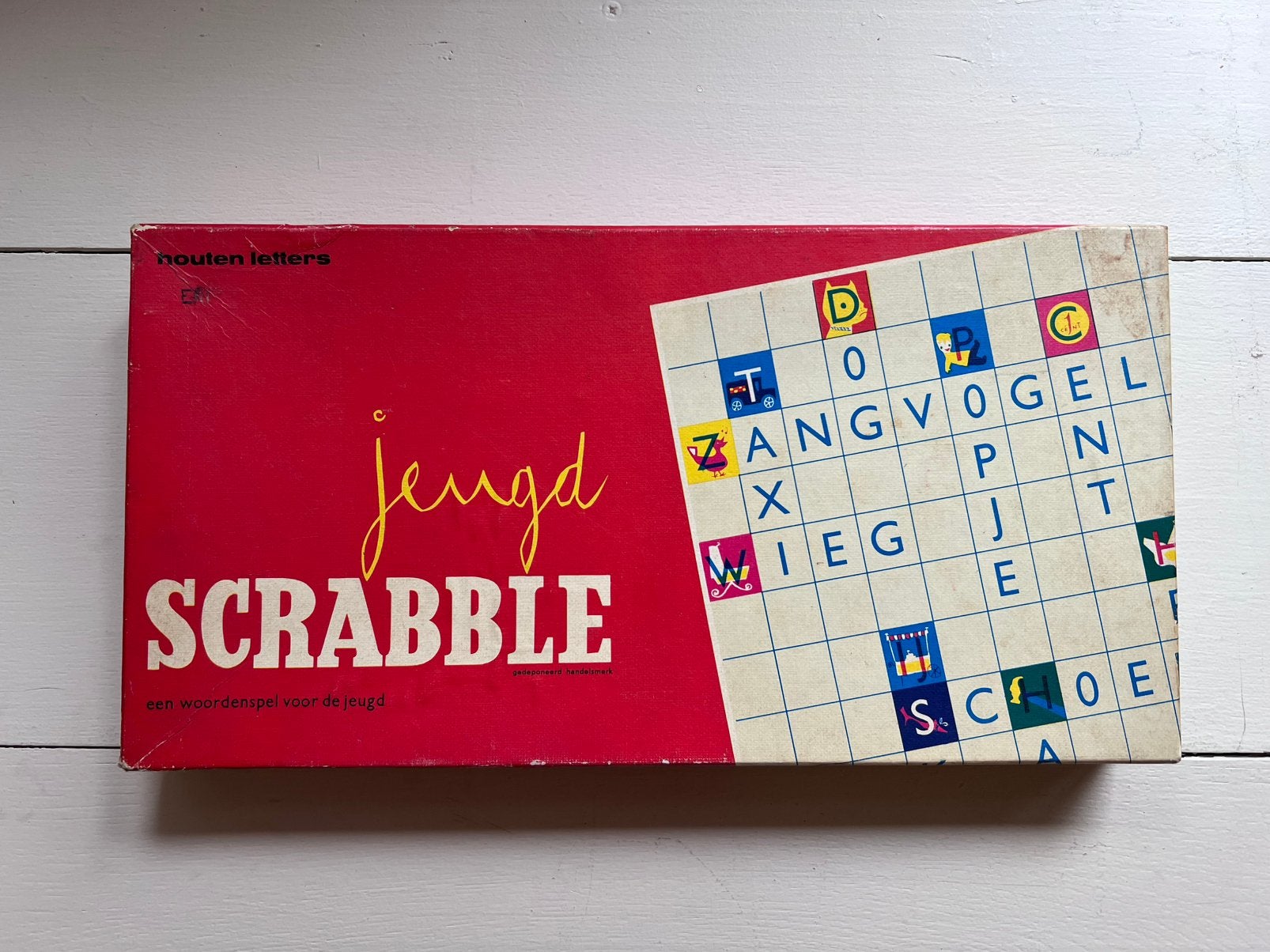 Vintage Jeugd Scrabble - Houten Letters - Woordspel, Ophalen of Verzenden, Gebruikt