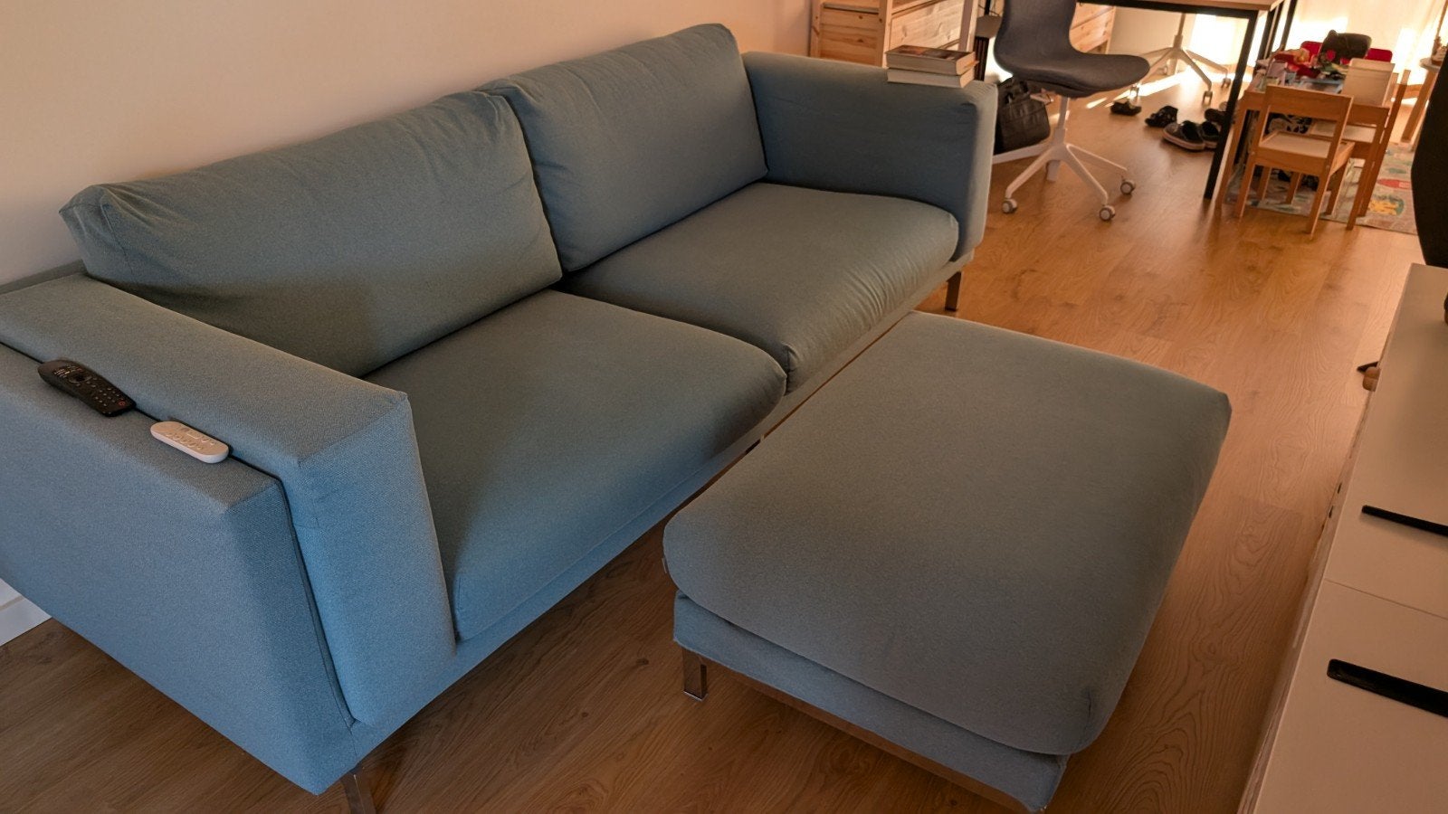 ikea nockeby 3 zits met poef, Huis en Inrichting, Banken | Bankstellen, Ophalen, 250 tot 300 cm, Modern, Scandinavisch, 100 tot 125 cm