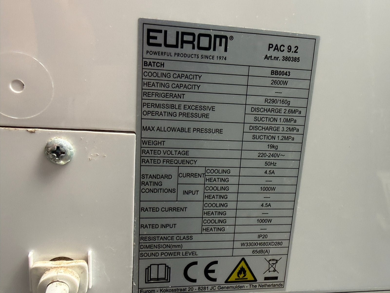 Mobiele airco's: Cool 7000 en Eurom PAC 9.2, Koelen en Ontvochtigen, Minder dan 60 m³, Timer, 3 snelheden of meer