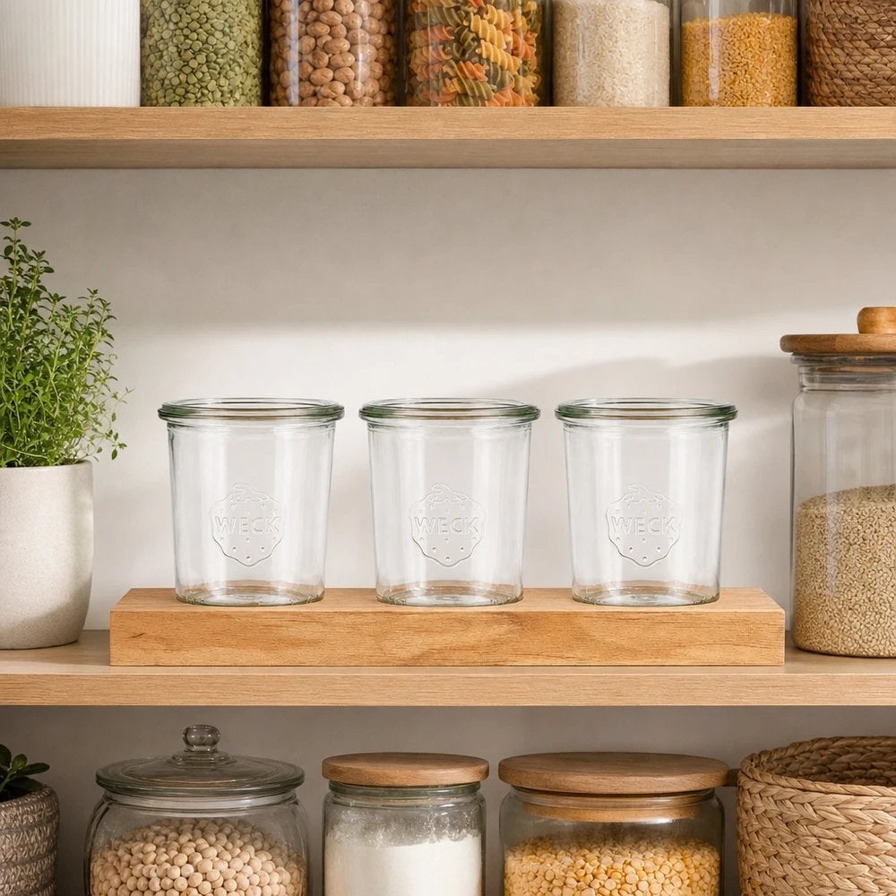 Serveerplank met 6 Weck-glazen van 160 ml en 3 houten deksel, Ophalen of Verzenden, Zo goed als nieuw
