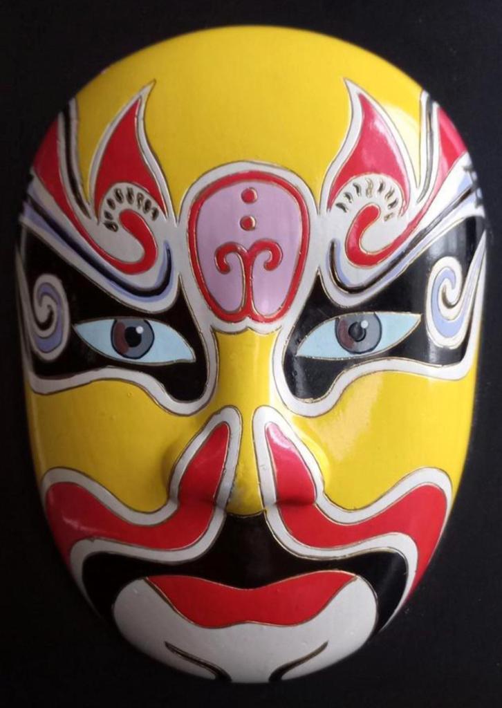 Chinese opera beschilderd keramisch masker in zwarte lijst, Ophalen of Verzenden