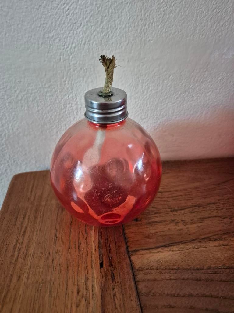 Rode glazen olielamp bol, Overige materialen, Ophalen of Verzenden, Kaars, Minder dan 25 cm