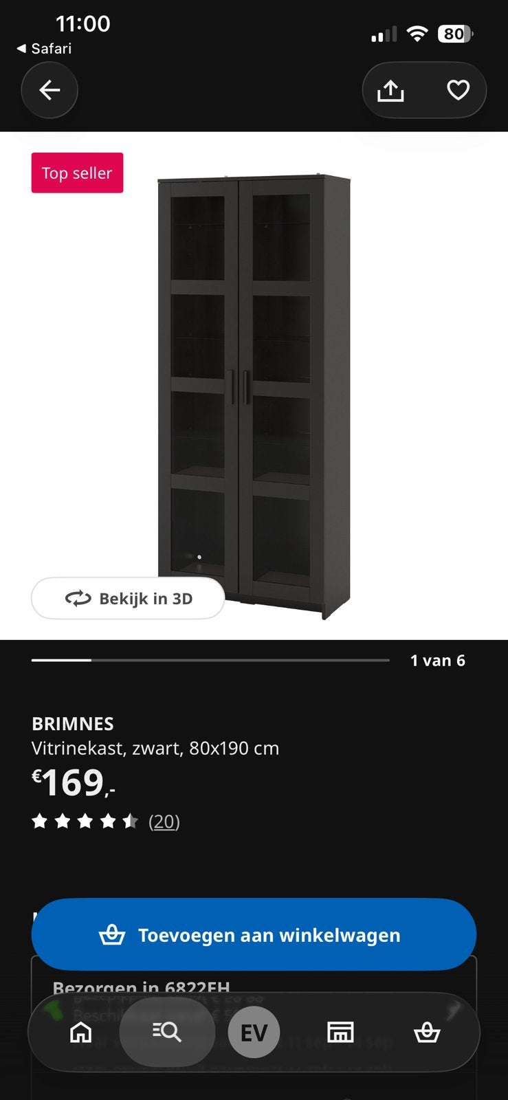 Ikea Brimnes Vitrinekast, Ophalen, 50 tot 100 cm, Zo goed als nieuw, 150 tot 200 cm