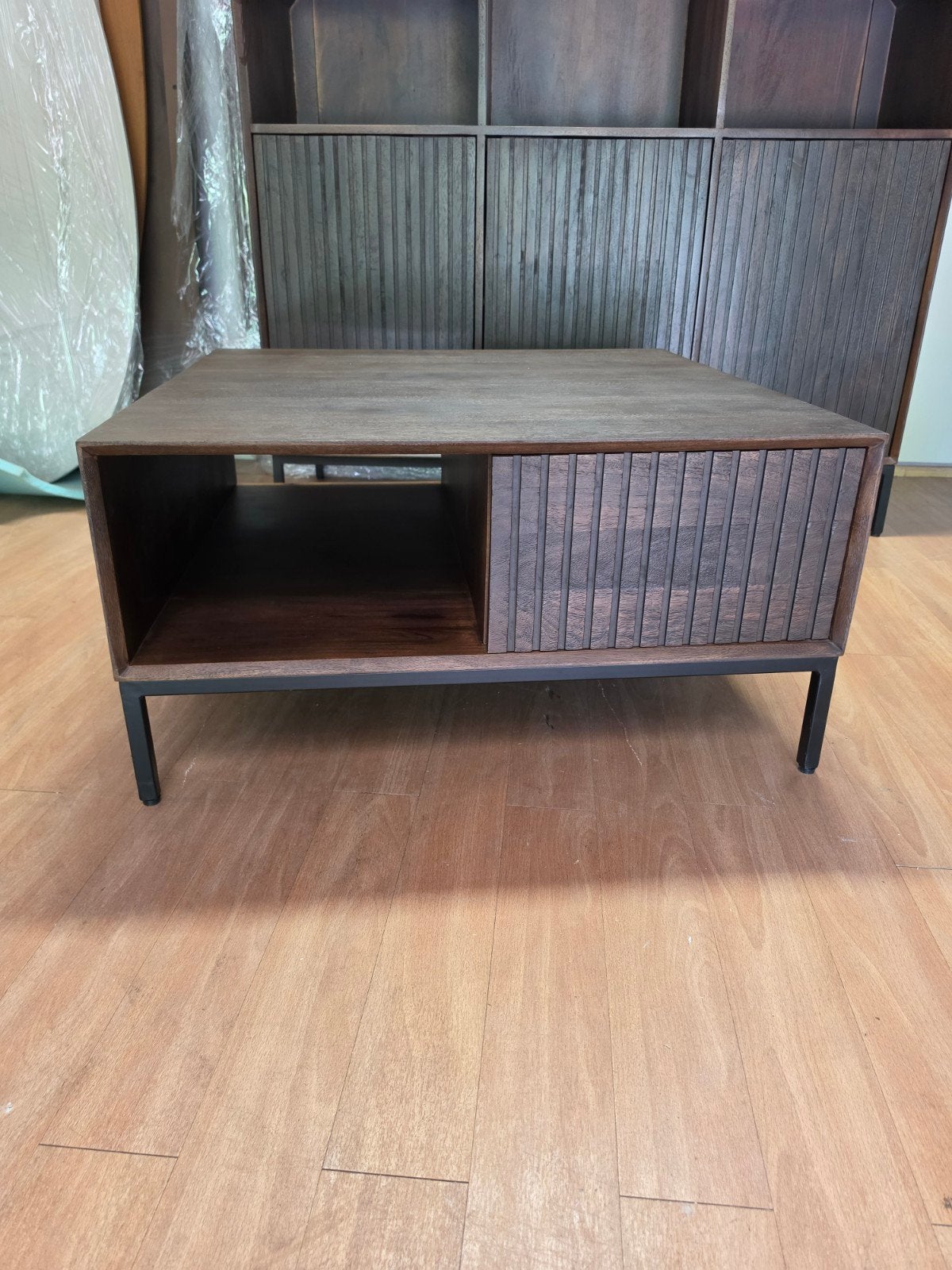 Salontafel Madison Brown 80 cm met 2 push-to-open lades, Overige houtsoorten, Madison, Modern, Industrieel, Vierkant