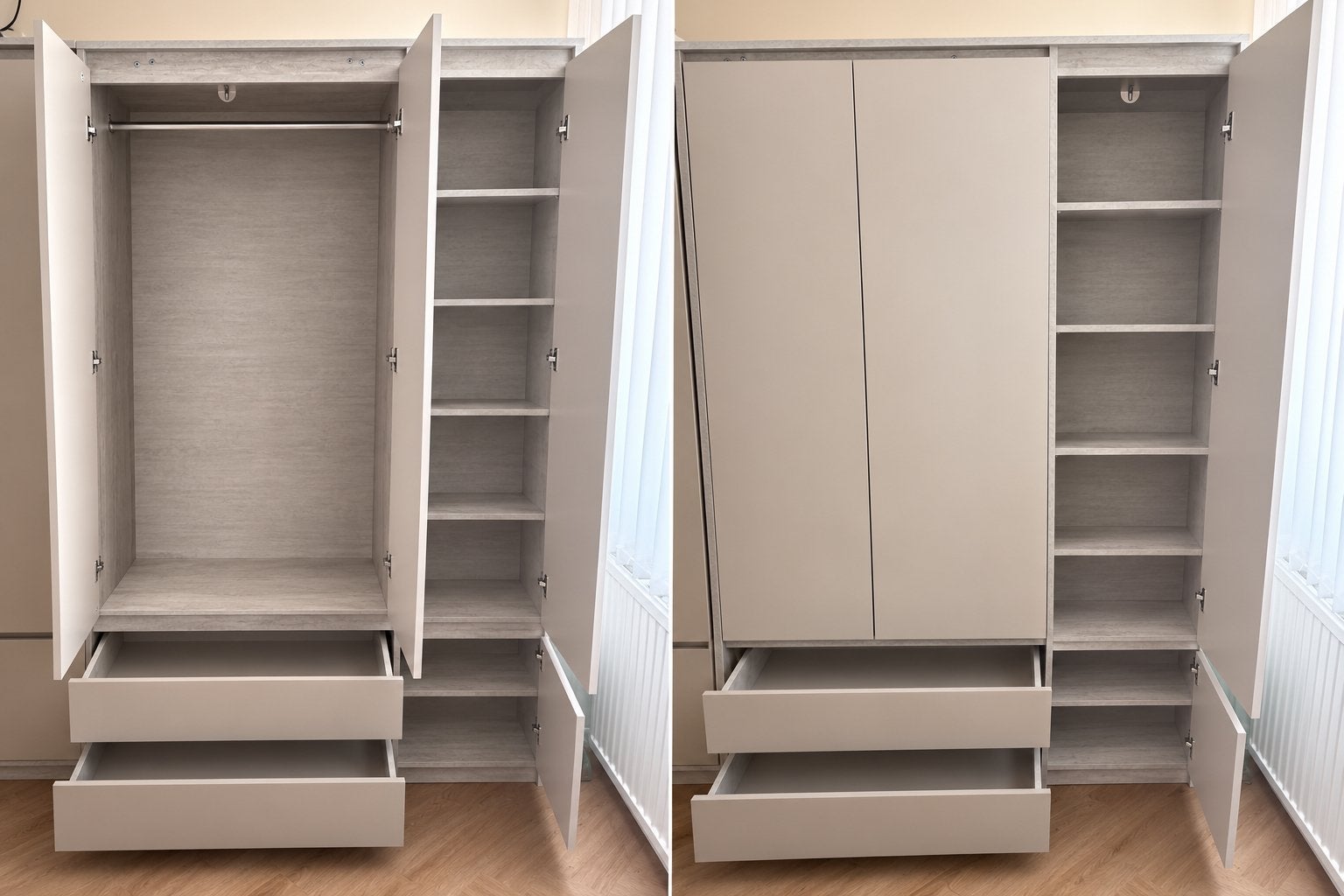 Kledingkast Billund 119x193 met 4 deuren en 2 lades, Ophalen, 100 tot 150 cm, Zo goed als nieuw, Met lade(s)