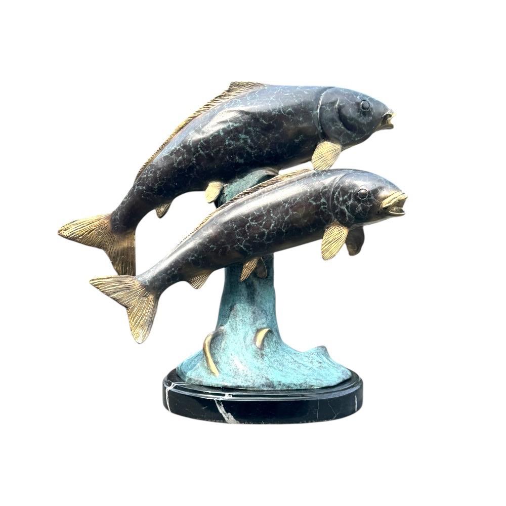 Koi karpers beeld – exclusief bronzen sculptuur, Antiek en Kunst, Kunst | Beelden en Houtsnijwerken, Beeld, Brons, Ophalen of Verzenden