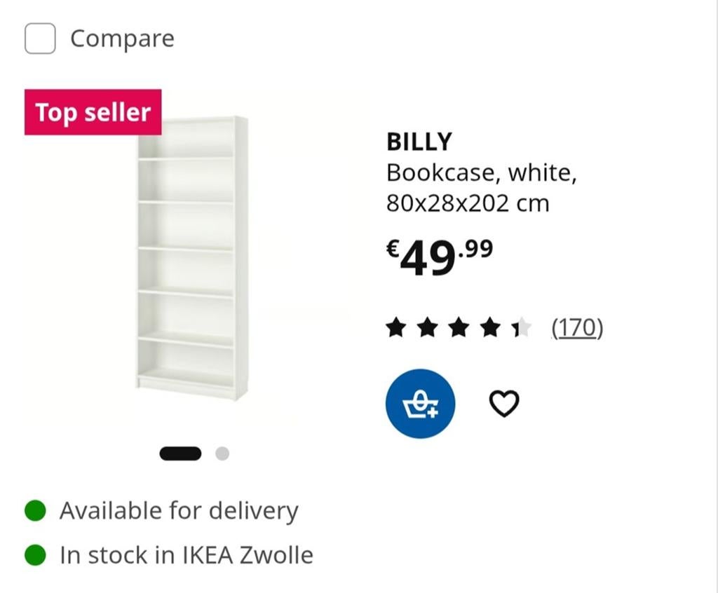 Billy ikea, Huis en Inrichting, Ophalen, 50 tot 100 cm, Zo goed als nieuw, Minder dan 100 cm