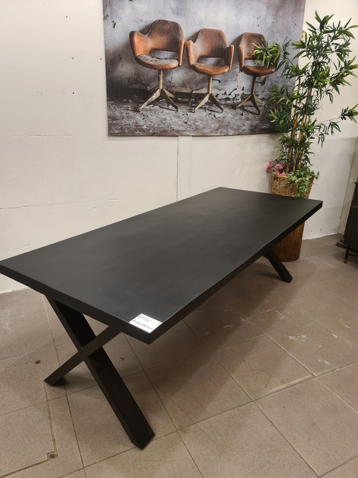 Nieuwe eettafel 240x100cm zwart mango kruispoot €250, Ophalen, Hout, Zwart, .