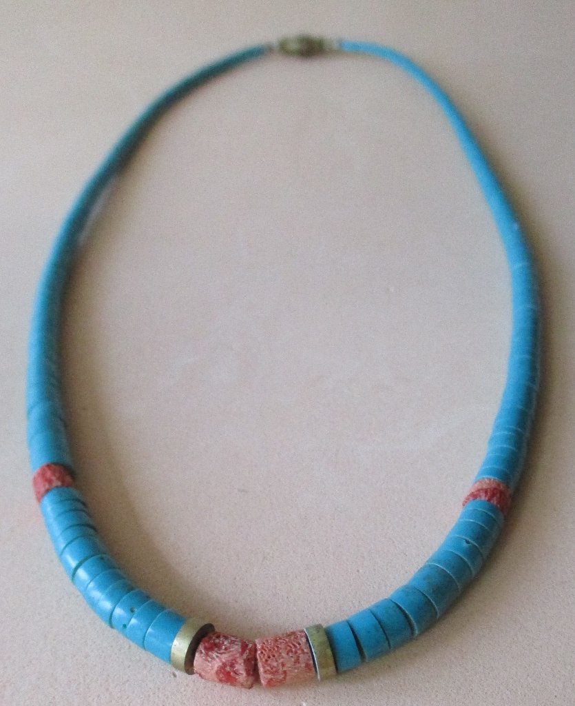 KT01: Mooie Turquoise ketting-met Koraal-42½cm., Verzenden, Nieuw, Overige kleuren, Overige materialen
