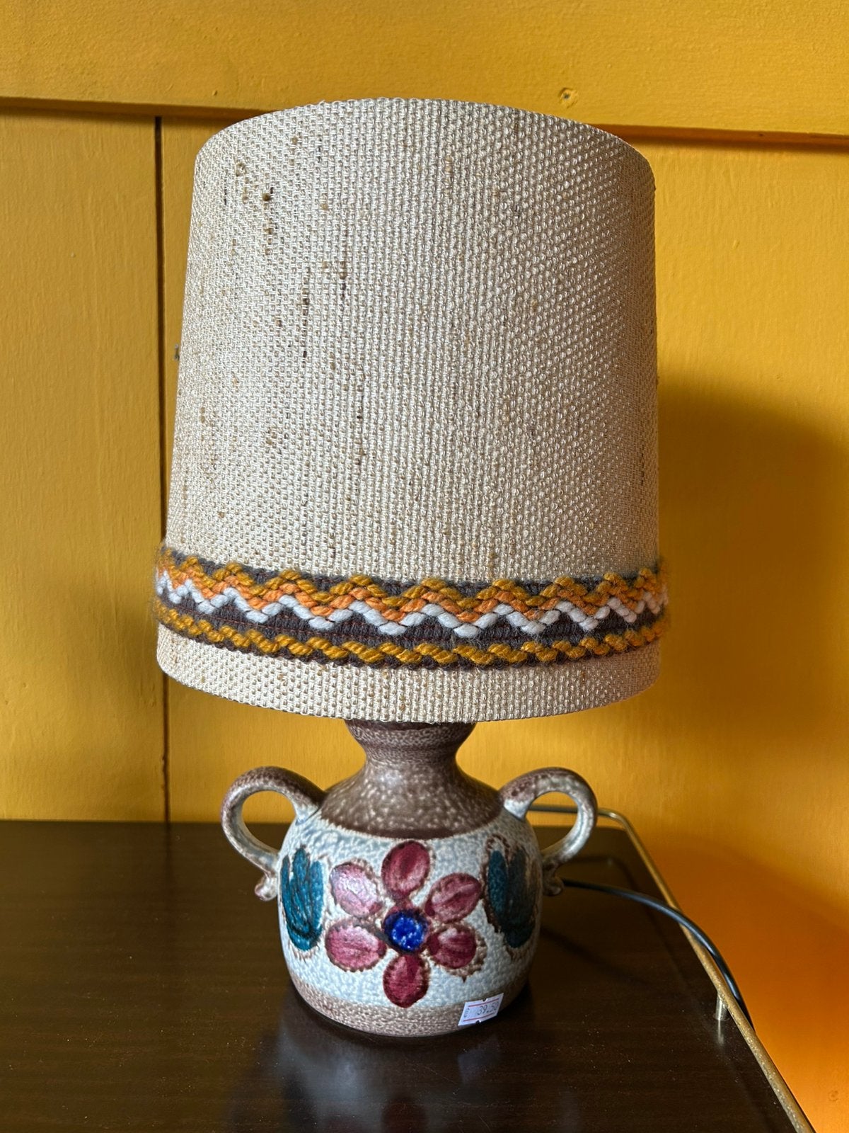 Vintage jaren 70 keramieken tafellamp met bloemen, ?, Zo goed als nieuw, ?, ?