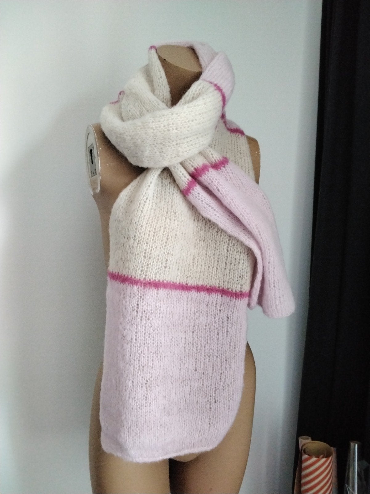 Nieuwe handgebreide sjaal van zijde/alpaca, 2.10m lang, Made by me, Ophalen of Verzenden, Nieuw, Sjaal