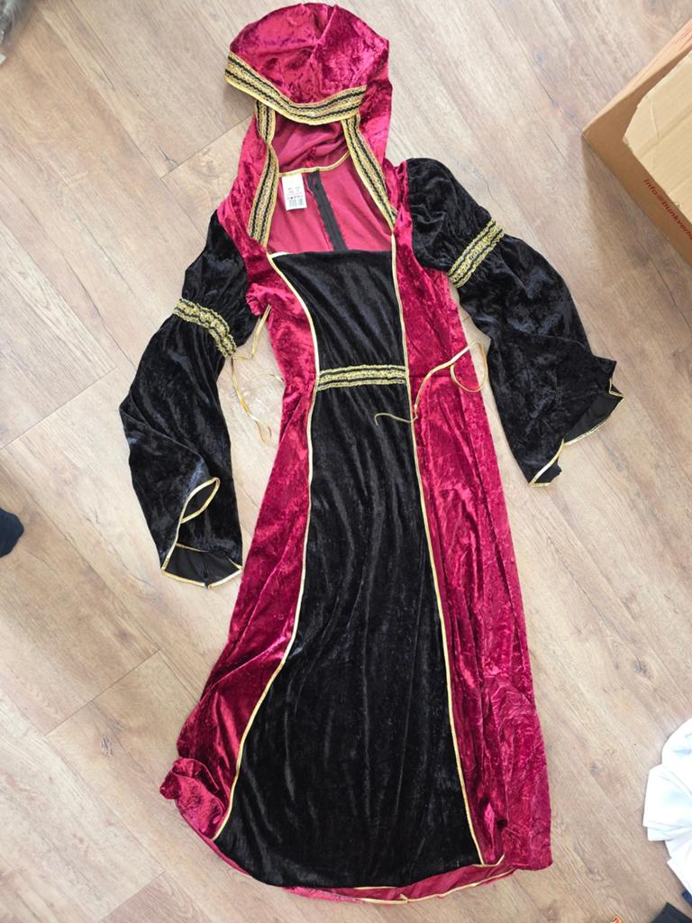 Middeleeuwse jurk rood/zwart met capuchon, Ophalen of Verzenden, Gebruikt, Pak of Jurk