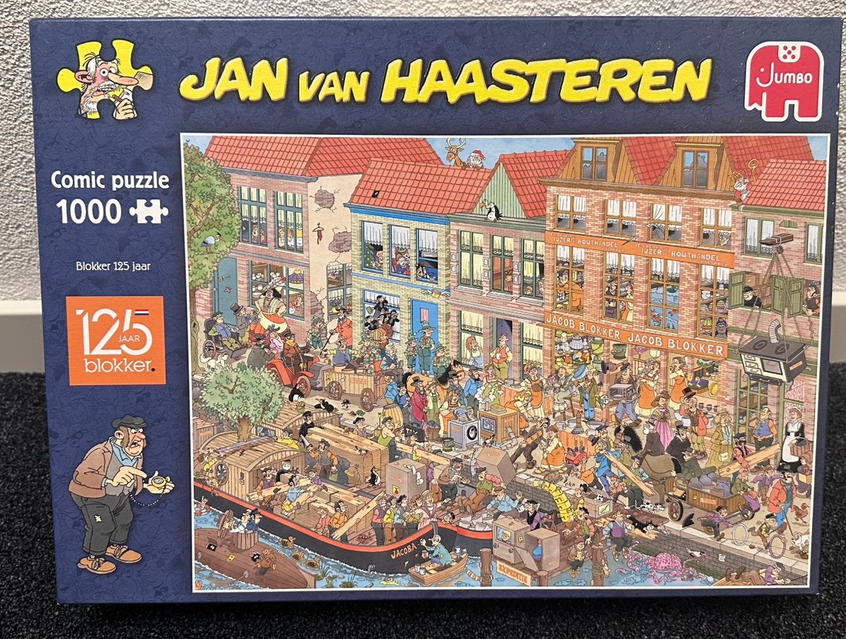 BLOKKER 125 JAAR Jan van Haasteren puzzel 1000 stukjes, Ophalen of Verzenden, 500 t/m 1500 stukjes, Zo goed als nieuw, Legpuzzel
