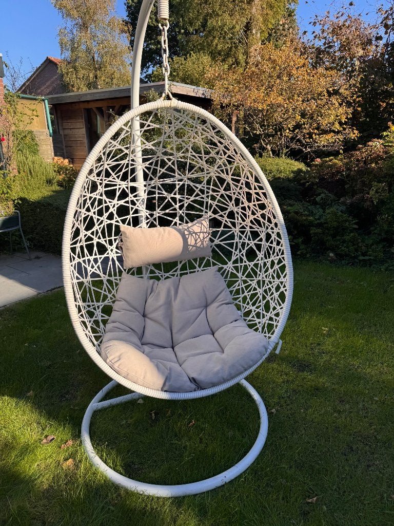 Egg hangstoel met kussens en standaard, Ophalen, Wit, Eén, Kunststof