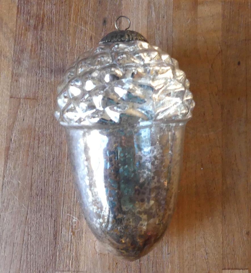 Glazen kerstbal zilver dennenappel glas kerstboomhanger, Diversen, Kerst, Ophalen of Verzenden, Gebruikt