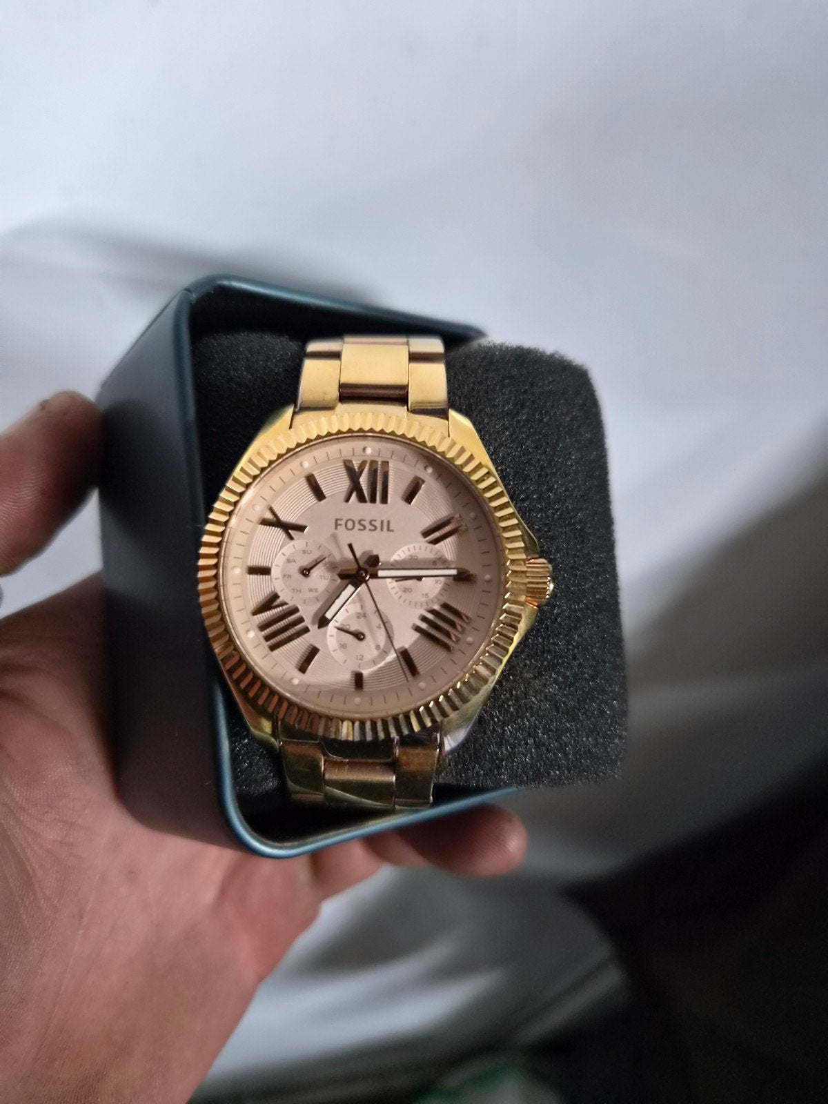 Fossil Goudkleurig Horloge - Elegant en Tijdloos Design, Ophalen, Overige materialen, Gebruikt, Fossil