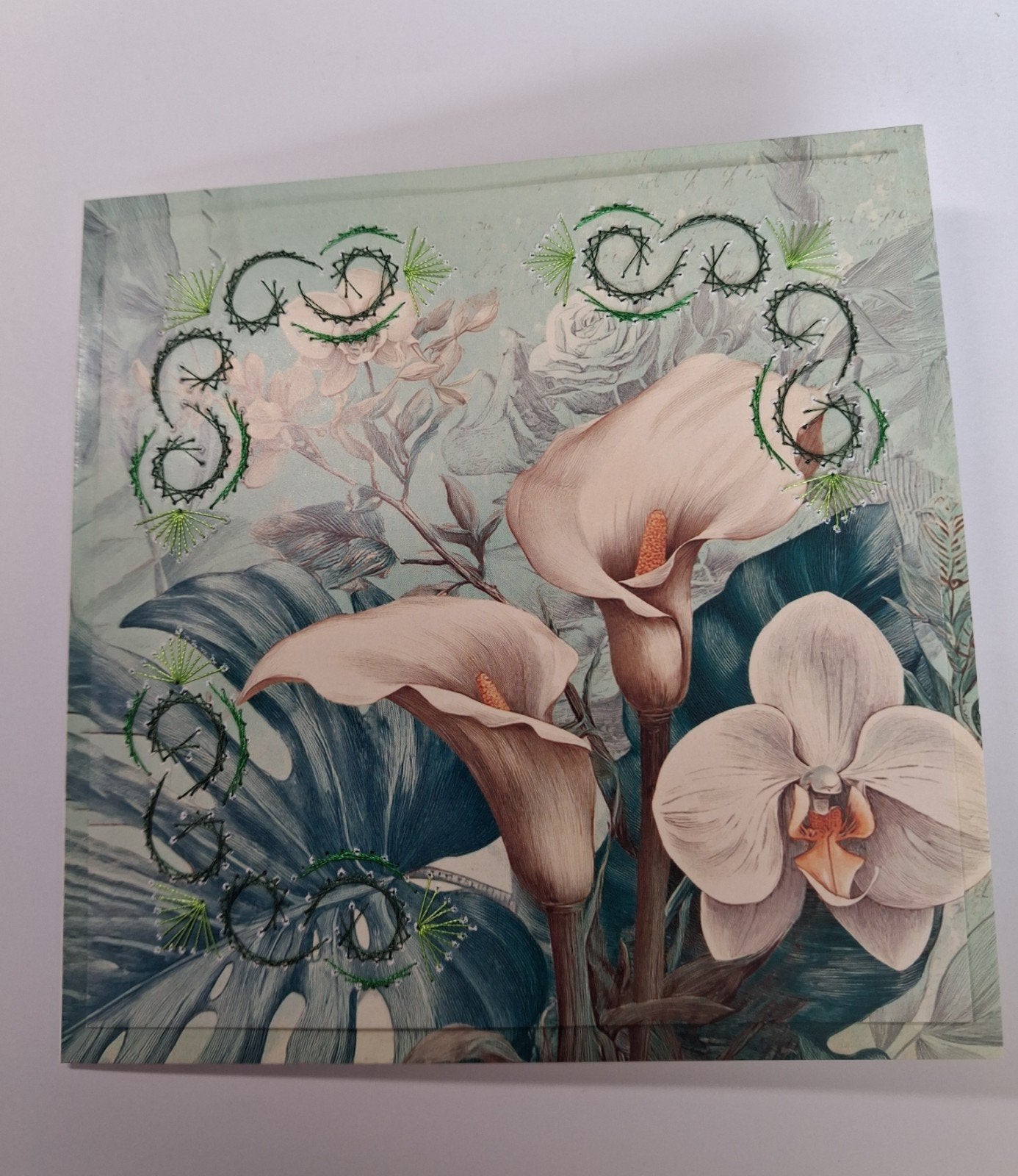 Geborduurde kaart bloemen, Hobby en Vrije tijd, Kaarten | Zelfgemaakt, Ophalen of Verzenden, Nieuw, Overige thema's