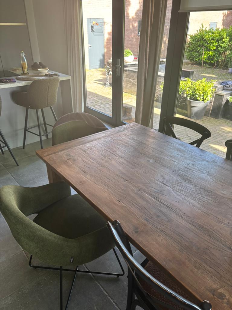 Teak tafel 220 x 100 doe een mooi bod, 100 tot 150 cm, Teakhout, 200 cm of meer, Ophalen of Verzenden