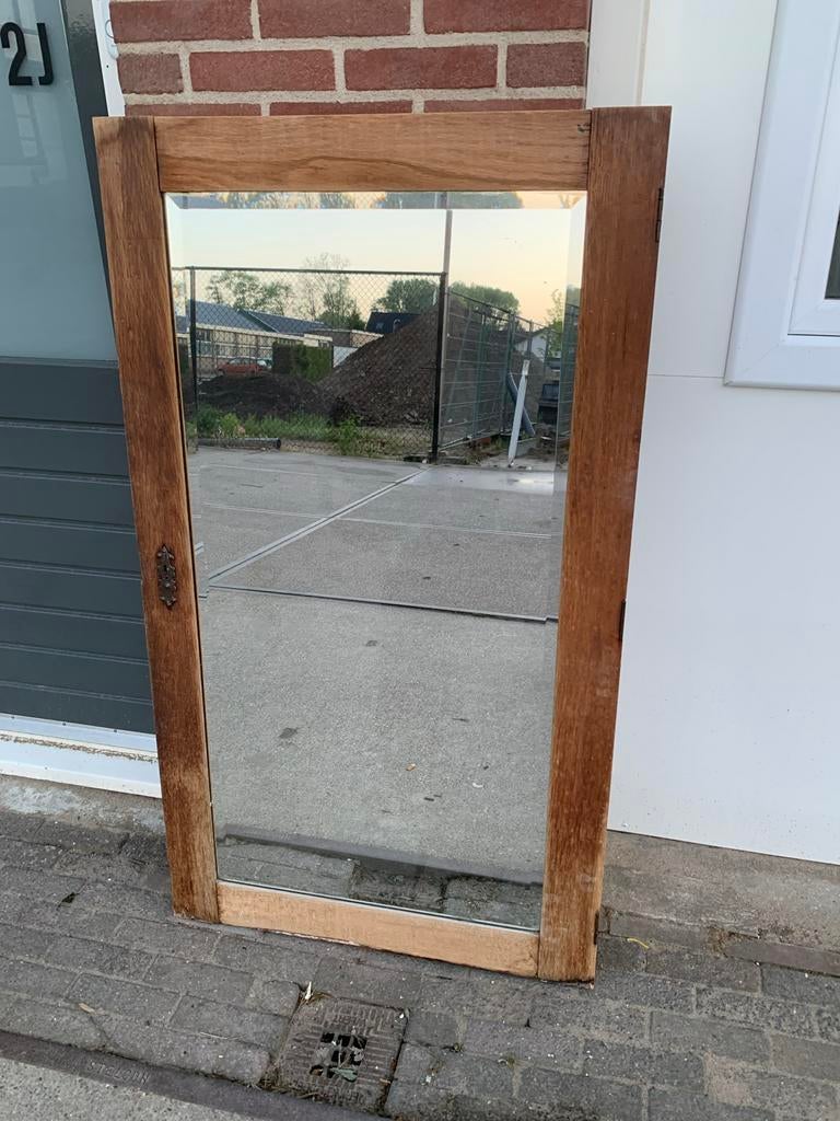 Antieke facet geslepen spiegel (oorspronkelijk kastdeur), Ophalen, Gebruikt, 100 tot 150 cm, 75 tot 100 cm