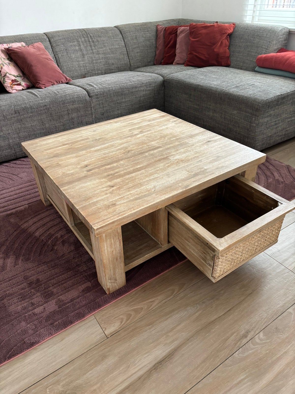 Salon tafel Acacia hout, Ophalen, 50 tot 100 cm, Vierkant, 50 tot 100 cm