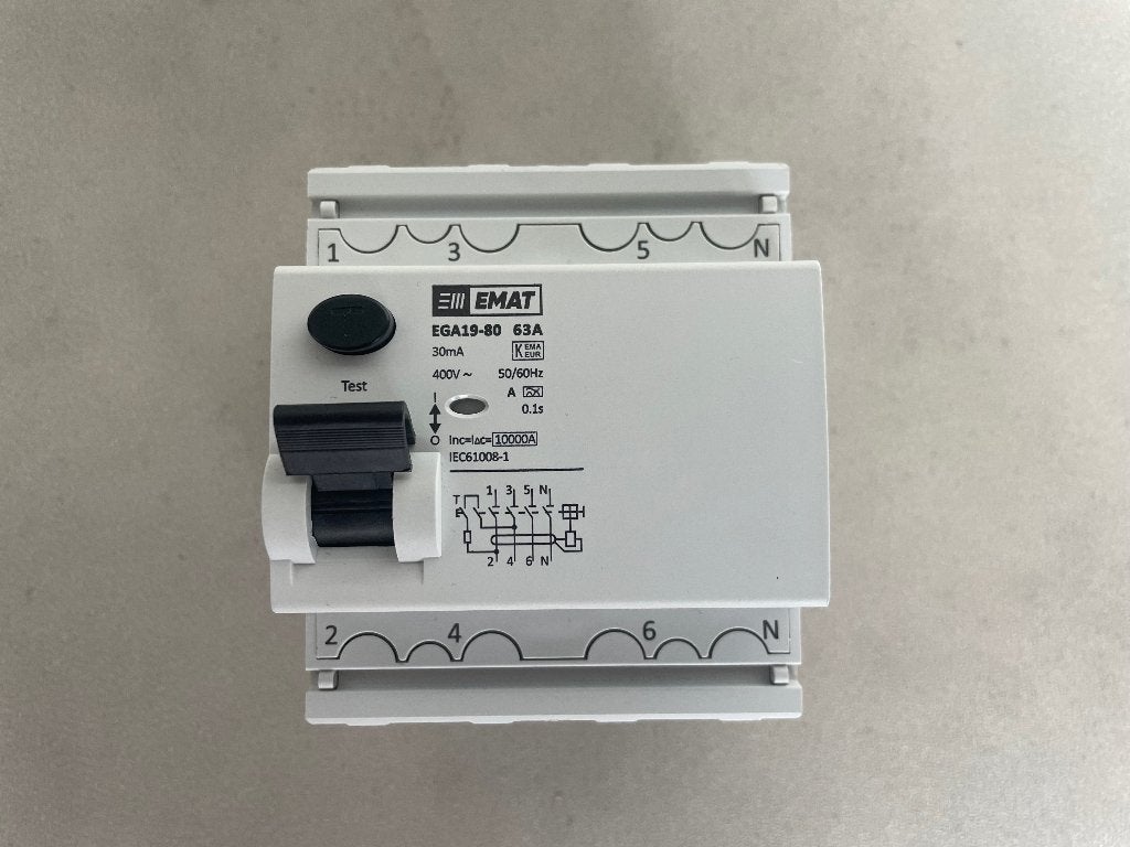 EMAT EGA19-80 aardlekschakelaar 4-polig 63A 30mA – nieuw, Ophalen of Verzenden, Nieuw, Emat, Aardlekautomaat