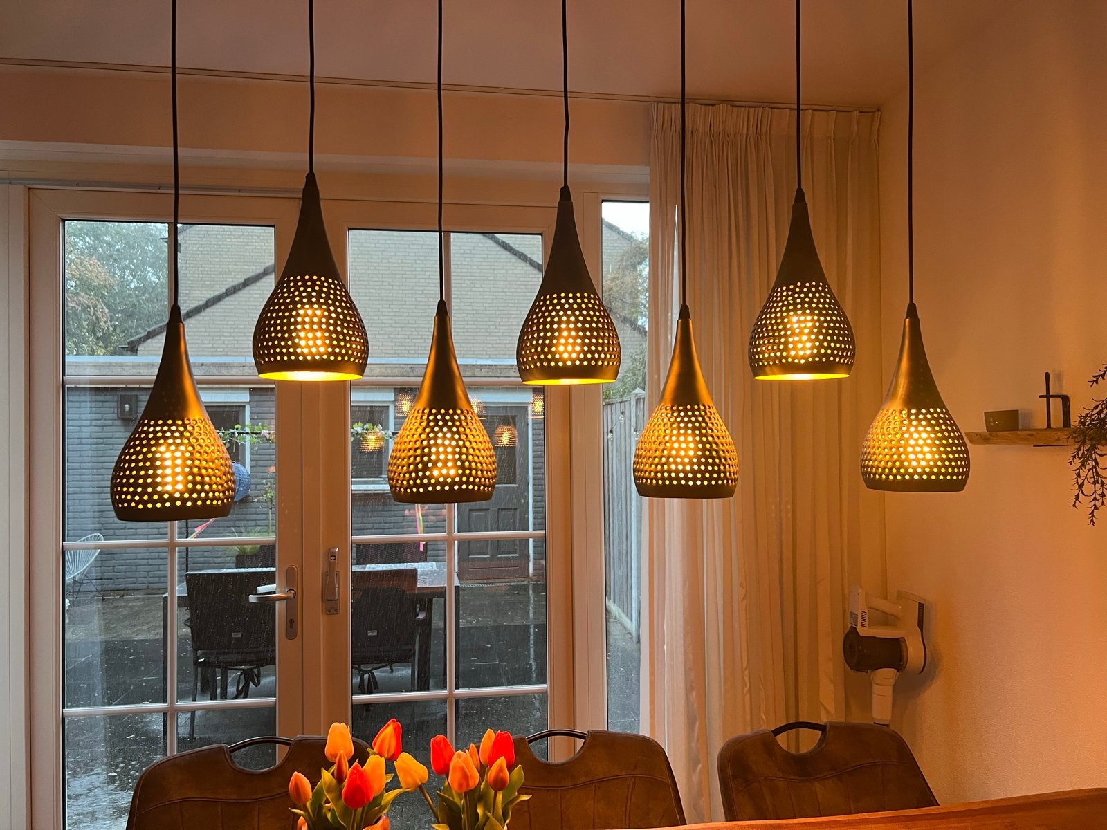 Set van 6 hanglampen met geperforeerd design, Ophalen of Verzenden, Gebruikt, Metaal, Overige fittingen