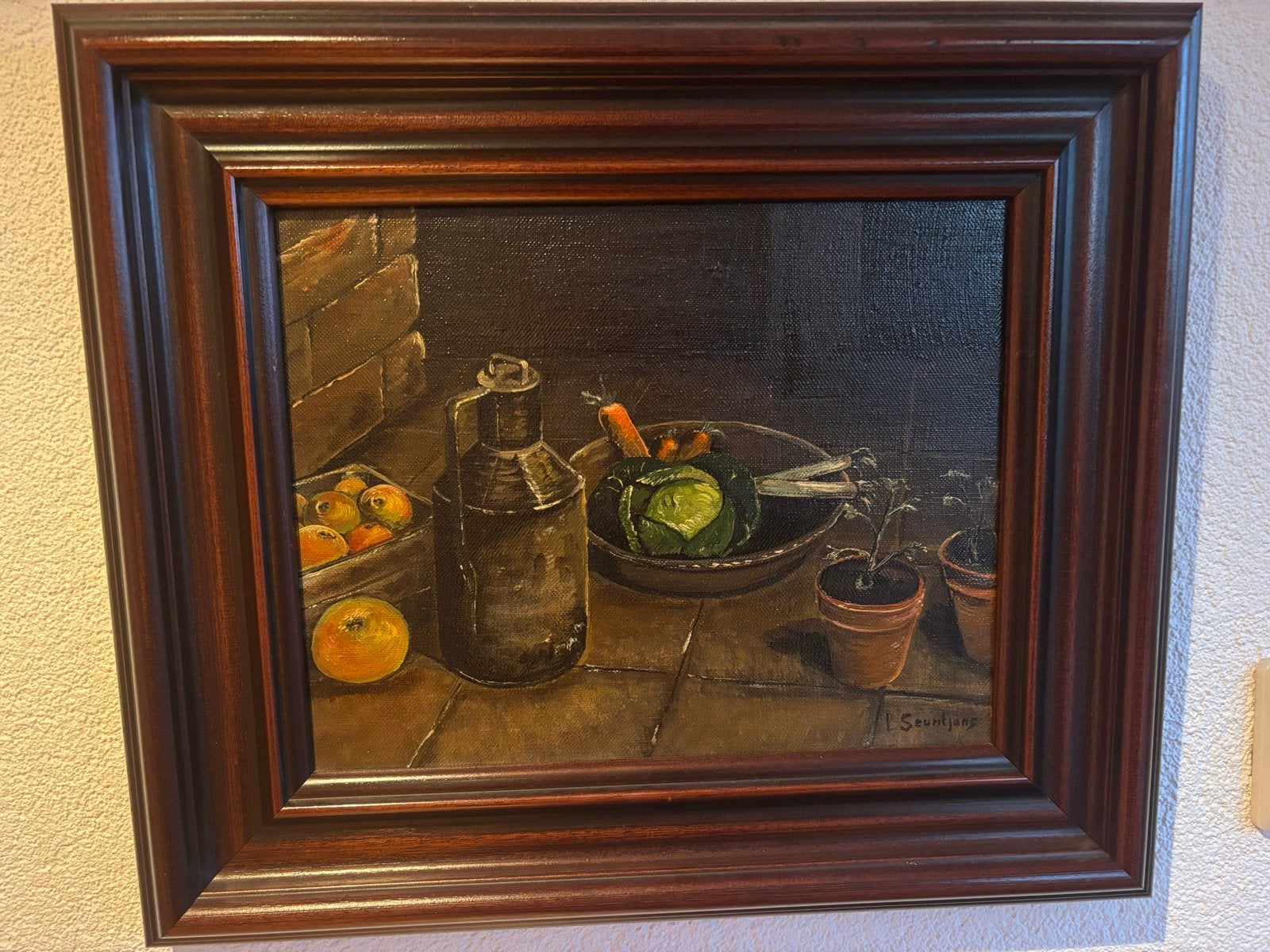 Stilleven met groenten en fruit, gesigneerd, Doek, Stilleven, Ophalen of Verzenden, Gesigneerd