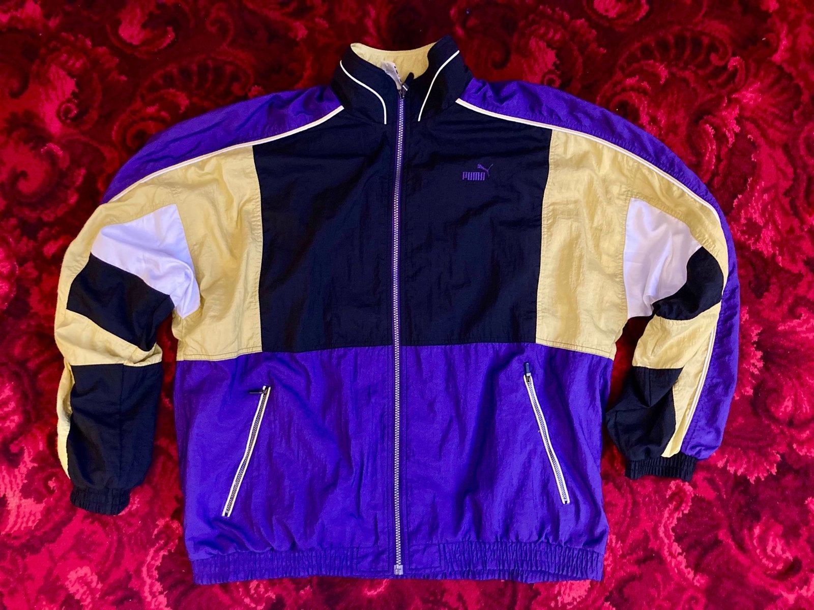 Vintage Puma traingsjack - Paars, geel, zwart, wit, Paars, Overige typen, Maat 56/58 (XL), Ophalen of Verzenden