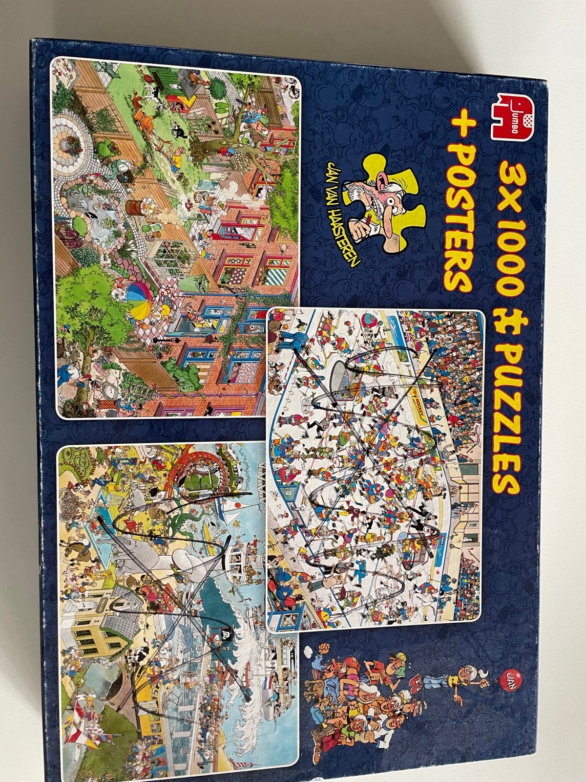 Jumbo Jan van Haasteren 3x 1000 stukjes puzzels + posters, Hobby en Vrije tijd, Ophalen, Meer dan 1500 stukjes, Gebruikt, Legpuzzel