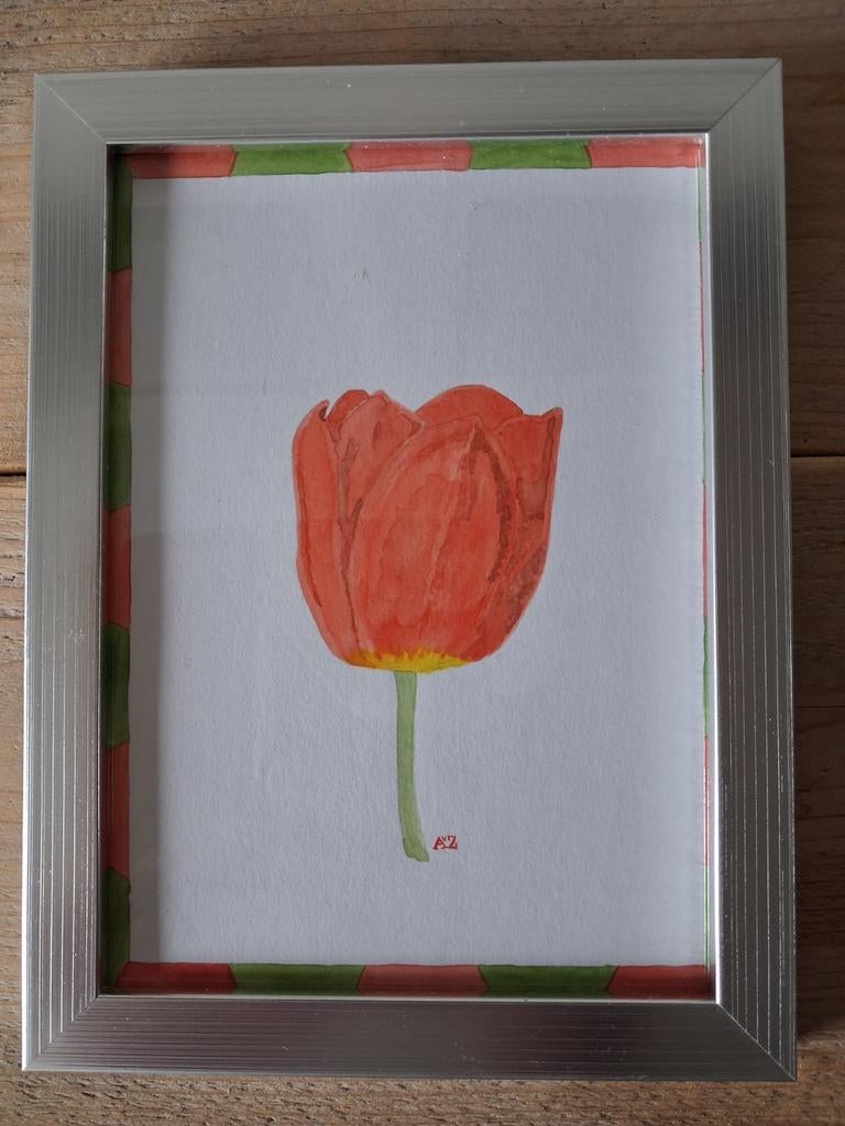 Aquarel schilderij: Rode Tulp (20 x 15 cm), Ophalen of Verzenden