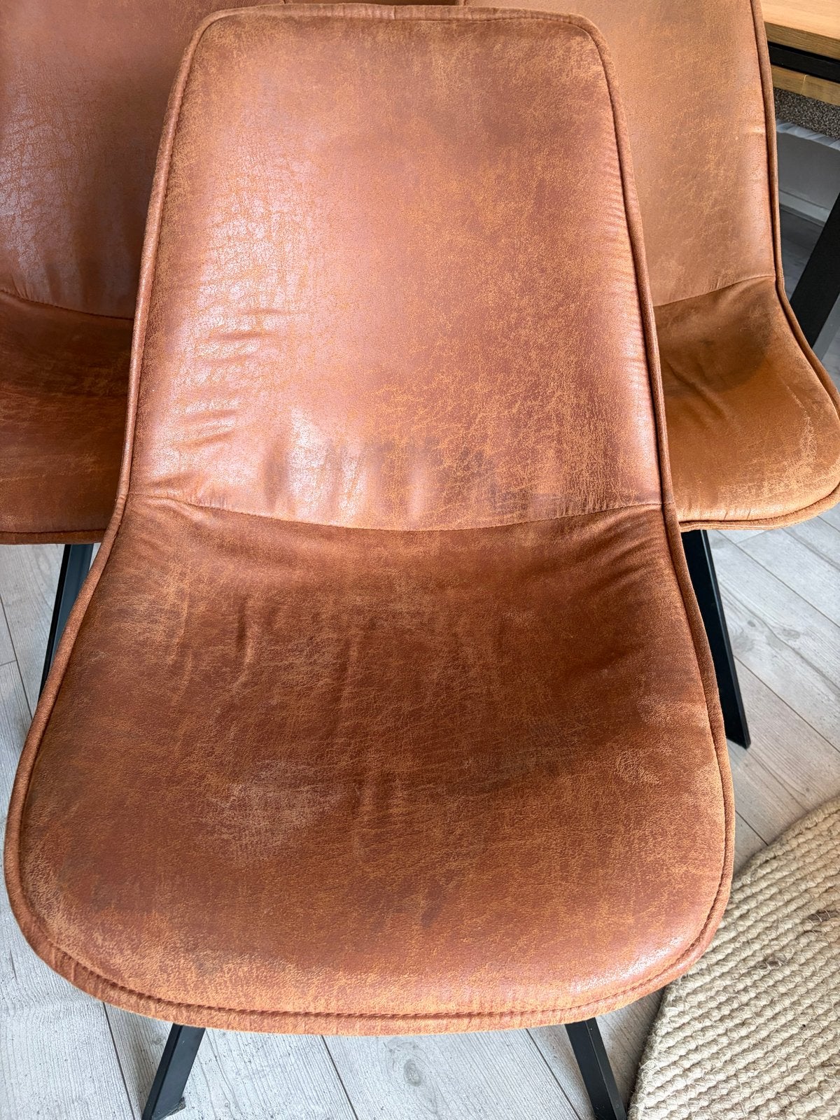 Bruine eetkamerstoelen van kunstleer, Ophalen, Gebruikt, Bruin, Kunststof
