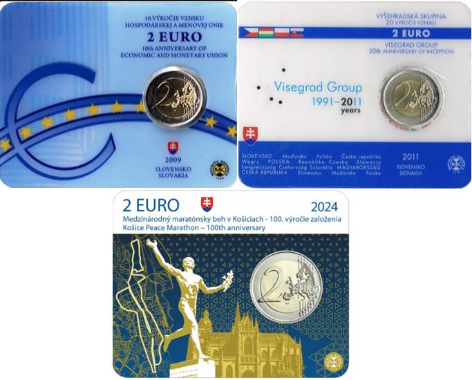 3x Coincards Slowakije BU-Uitgiftes 2009, 2011 & 2024, Ophalen of Verzenden, Slowakije, 2 euro