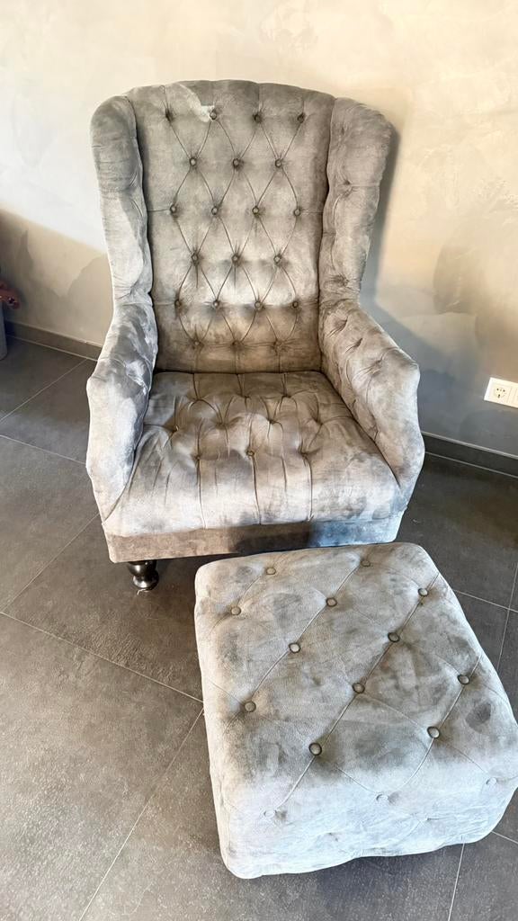 Stoel + hocker, Huis en Inrichting, Fauteuils, Ophalen, Gebruikt, 75 tot 100 cm, 50 tot 75 cm