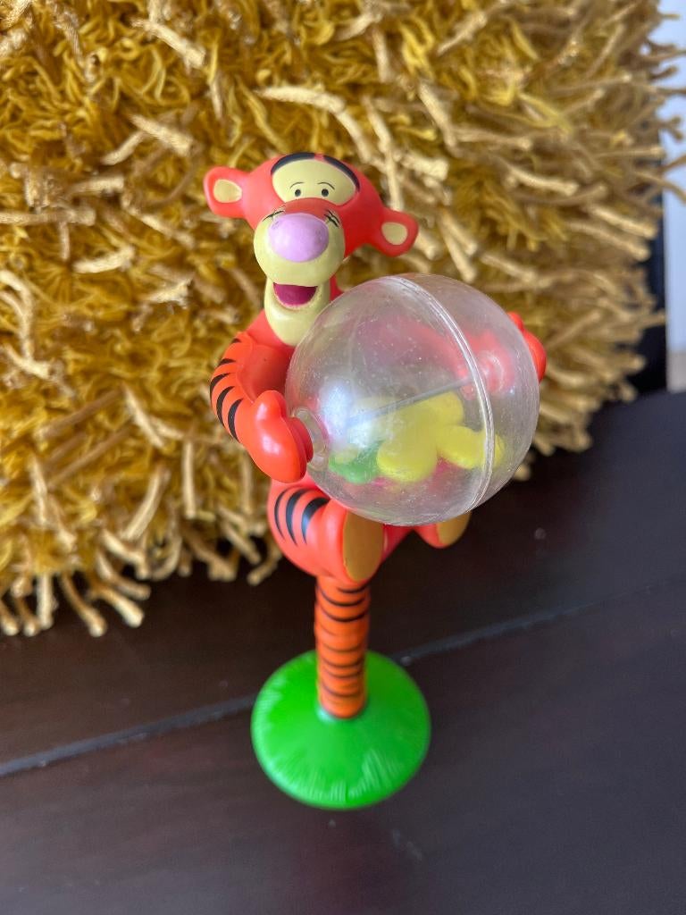 vintage baby speelgoed zuignap tijgertje voor  kinderstoel, Ophalen of Verzenden, Gebruikt, Rammelaar