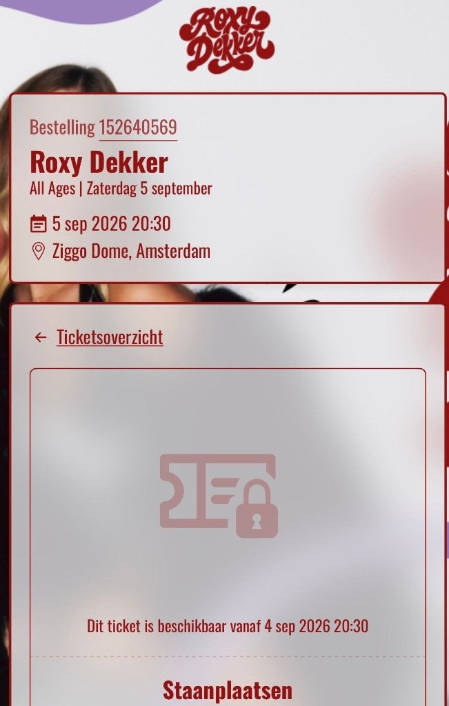 Ruilen Roxy Dekker kaarten 5 september, Tickets en Kaartjes, Twee personen, September