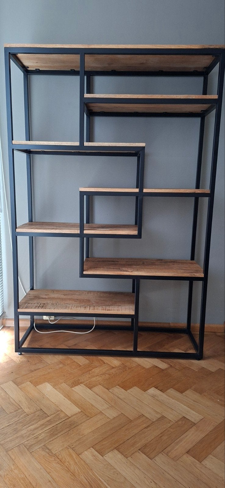 open mangohouten vakkenkast., Huis en Inrichting, Kasten | Wandmeubels, Ophalen, Met plank(en), Zo goed als nieuw, Minder dan 150 cm