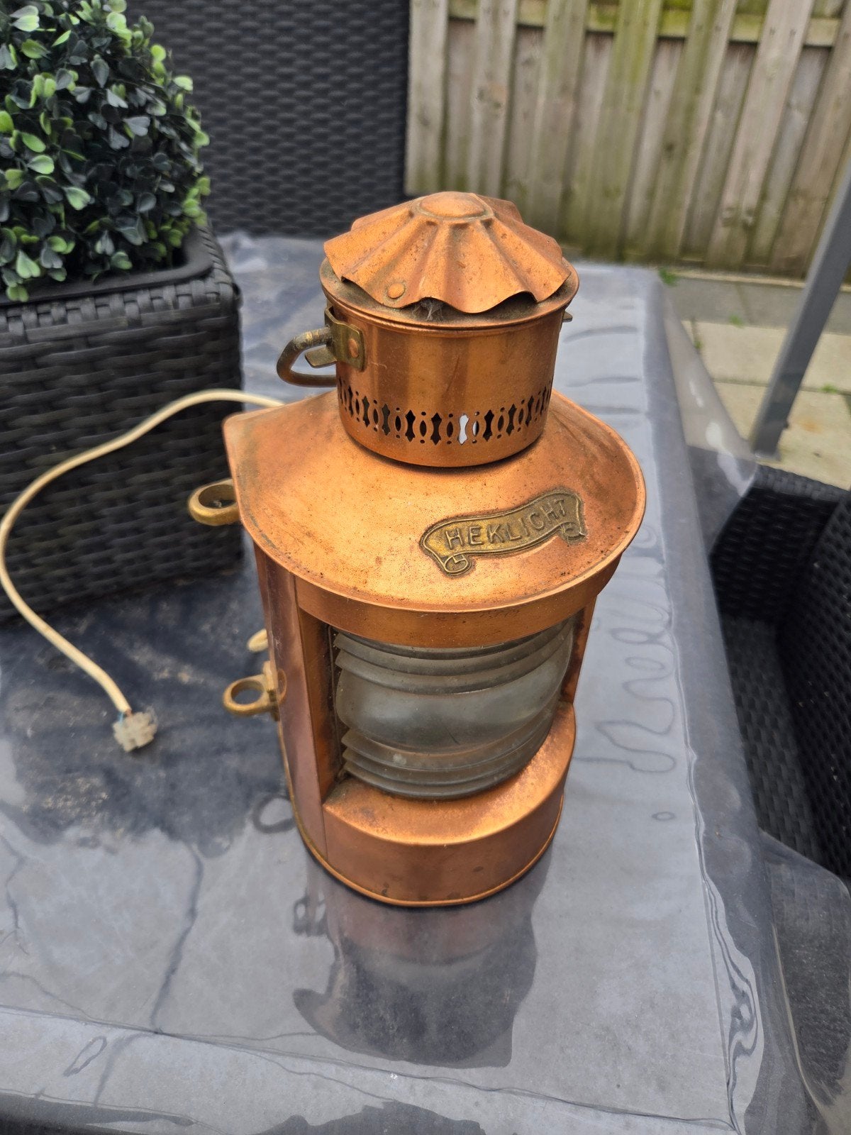 Antieke koperen heklicht scheepslamp, Antiek en Kunst, Antiek | Lampen, Ophalen of Verzenden
