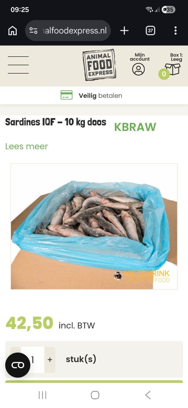 +/- 8kg bevroren sardines (voor dieren), Ophalen, Hond