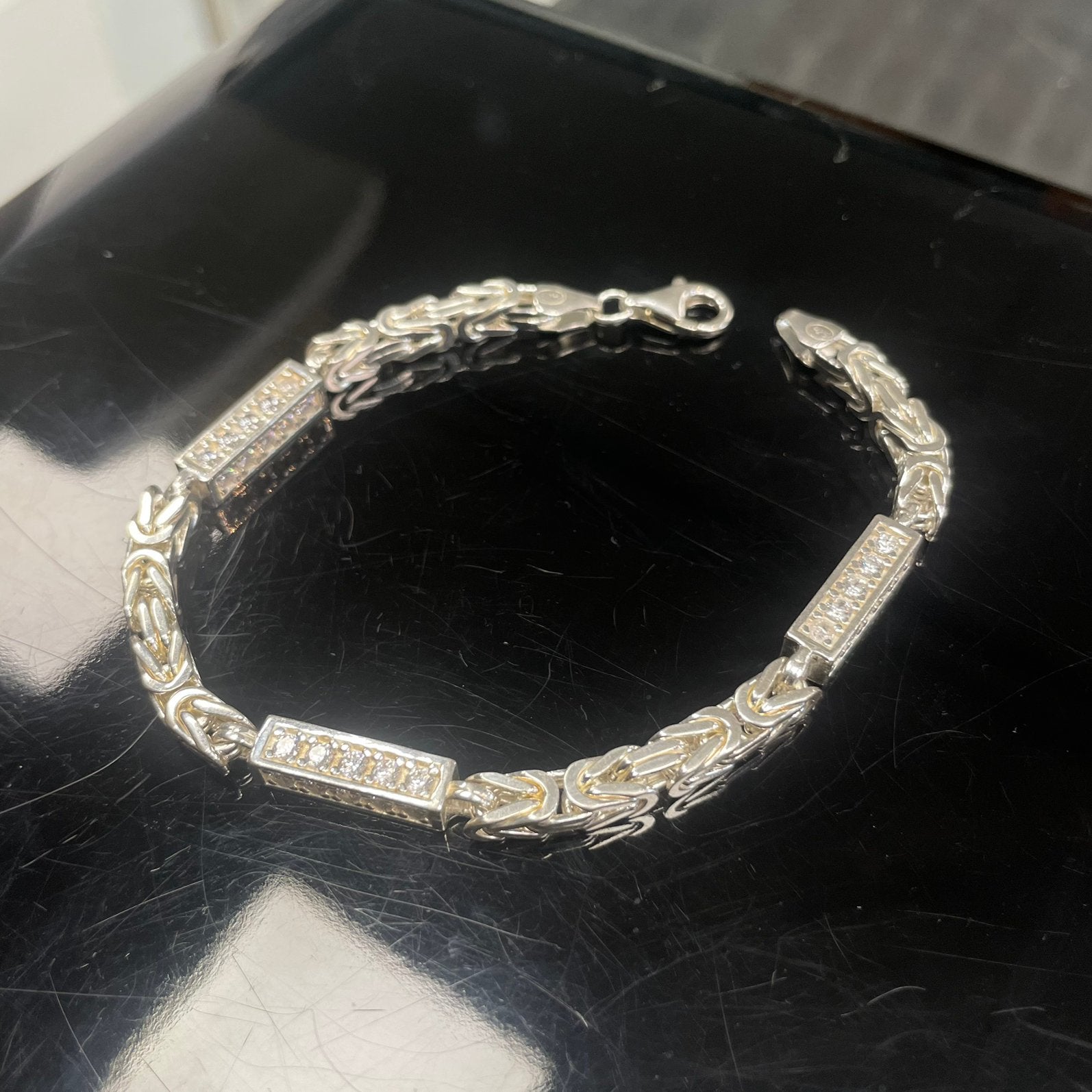 Zilveren koningsarmband met blokjes, Sieraden, Tassen en Uiterlijk, Armbanden, Ophalen of Verzenden, Nieuw, Zilver, Zilver